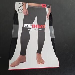 32 Degrees Men's Heat Stretch Quick-Dry Base Layer Pant 2-Pack, Black, Size M
